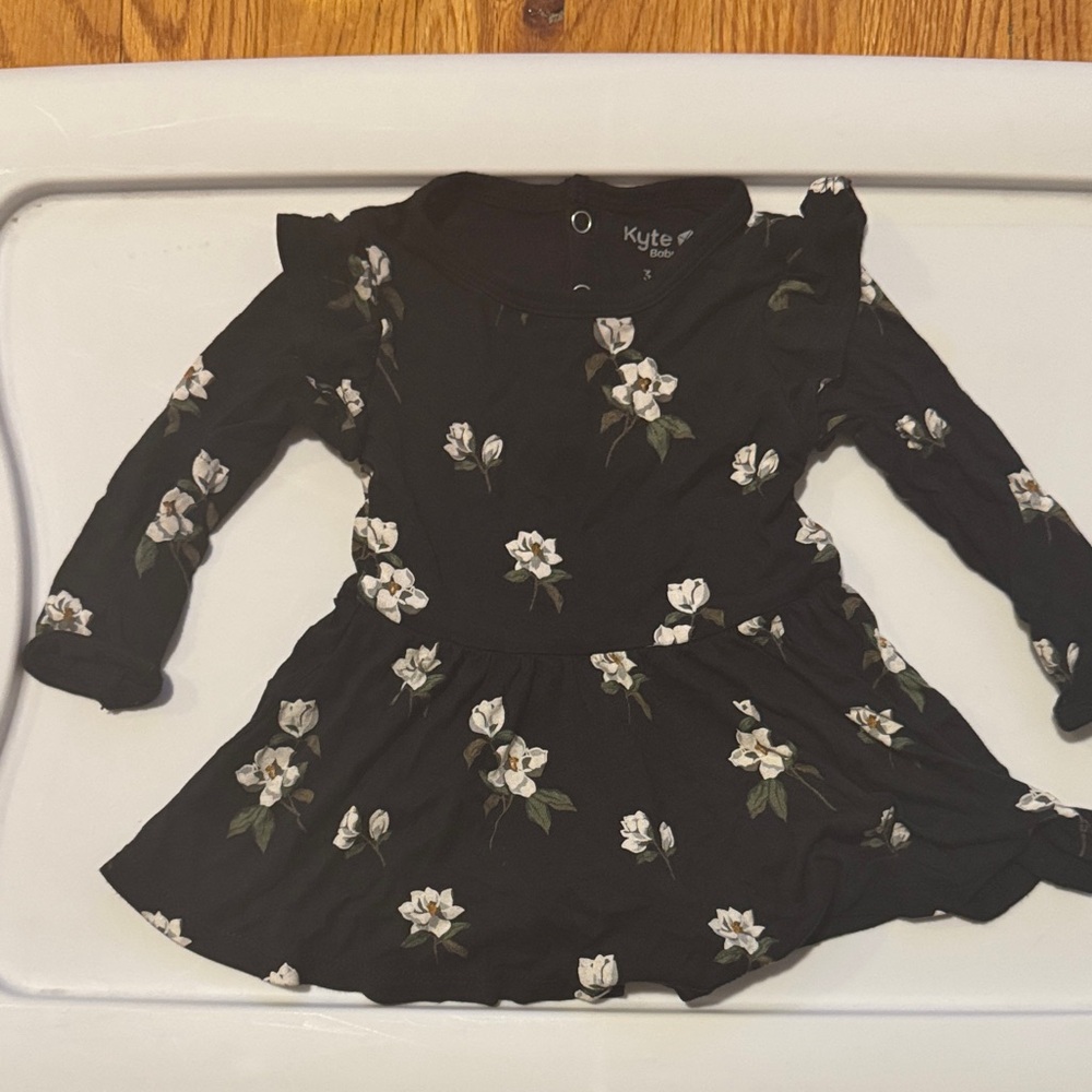 Kyte BABY Black Dress with White Floral Pattern
